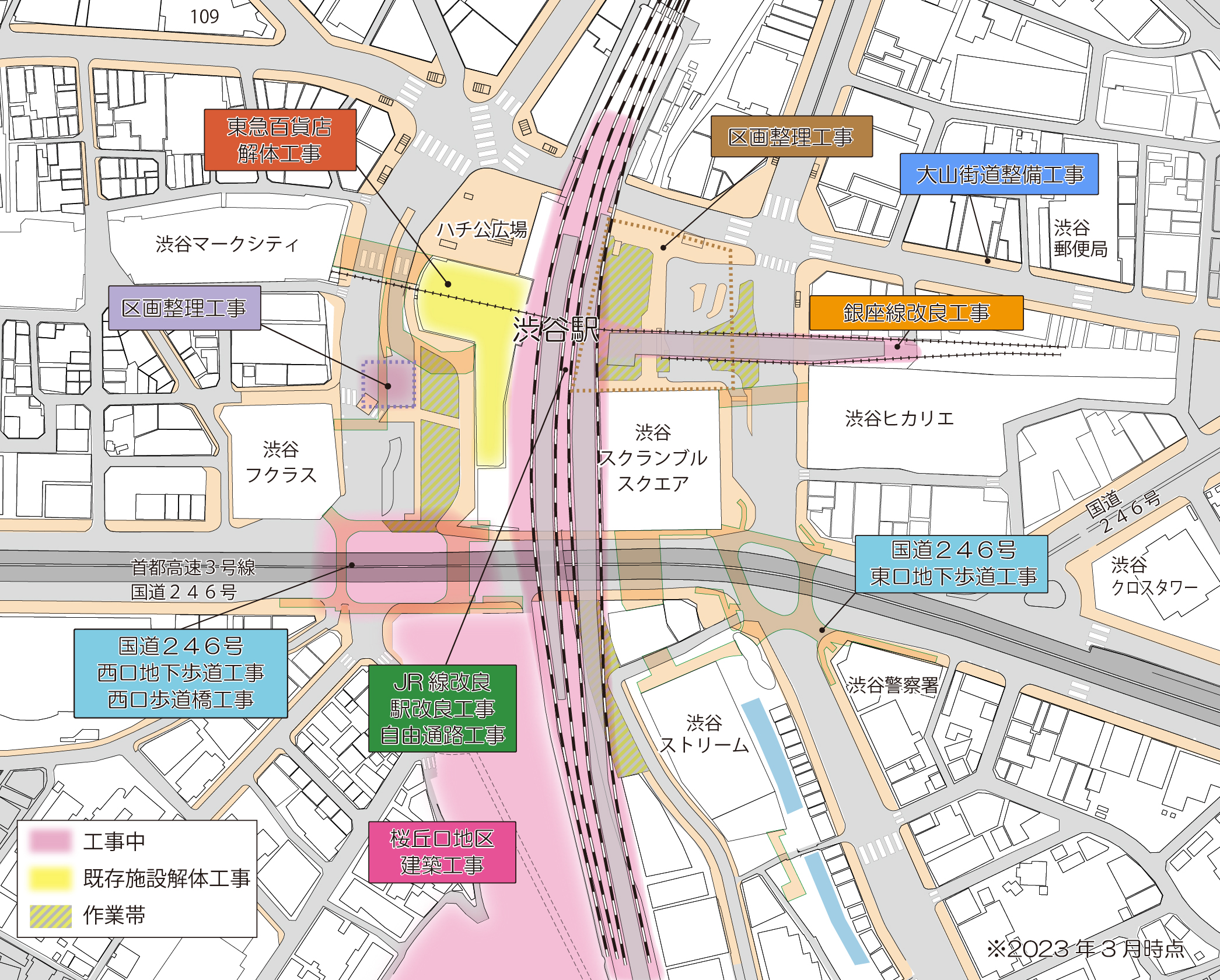 The situation map around current Shibuya Station