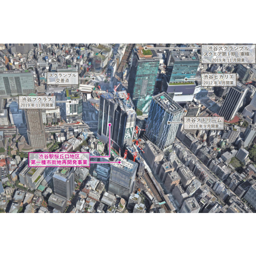 It is "Shibuya Station Sakuragaoka Exit District first kind urban area redevelopment project" laying the roof to town where allied area, associated group - circulation is fun on foot!